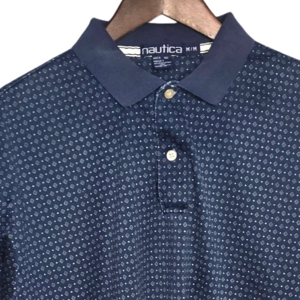 Nautica Mens Medium Blue Pima Cotton Short Sleeve Preppy Nautical Polo Shirt
